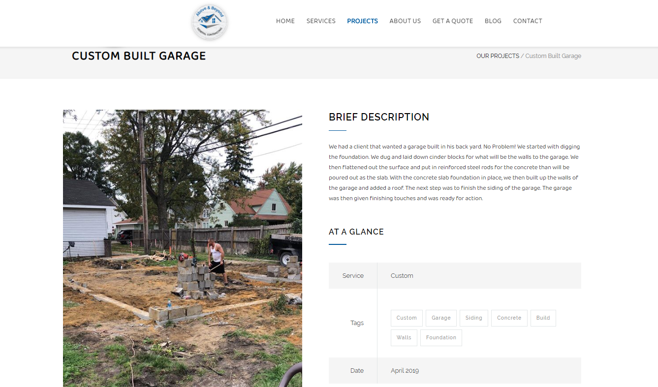 Project Page for Contractor Web Redesign 