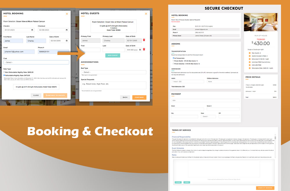 Invitational event hotel booking reservations 
