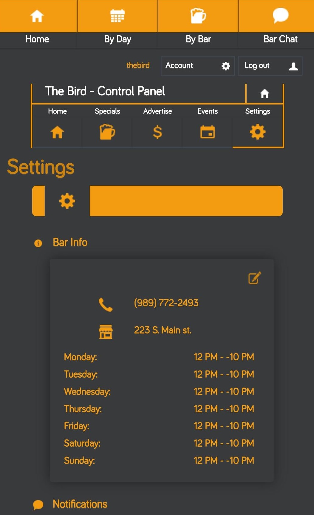 Mobile App edit bar details 