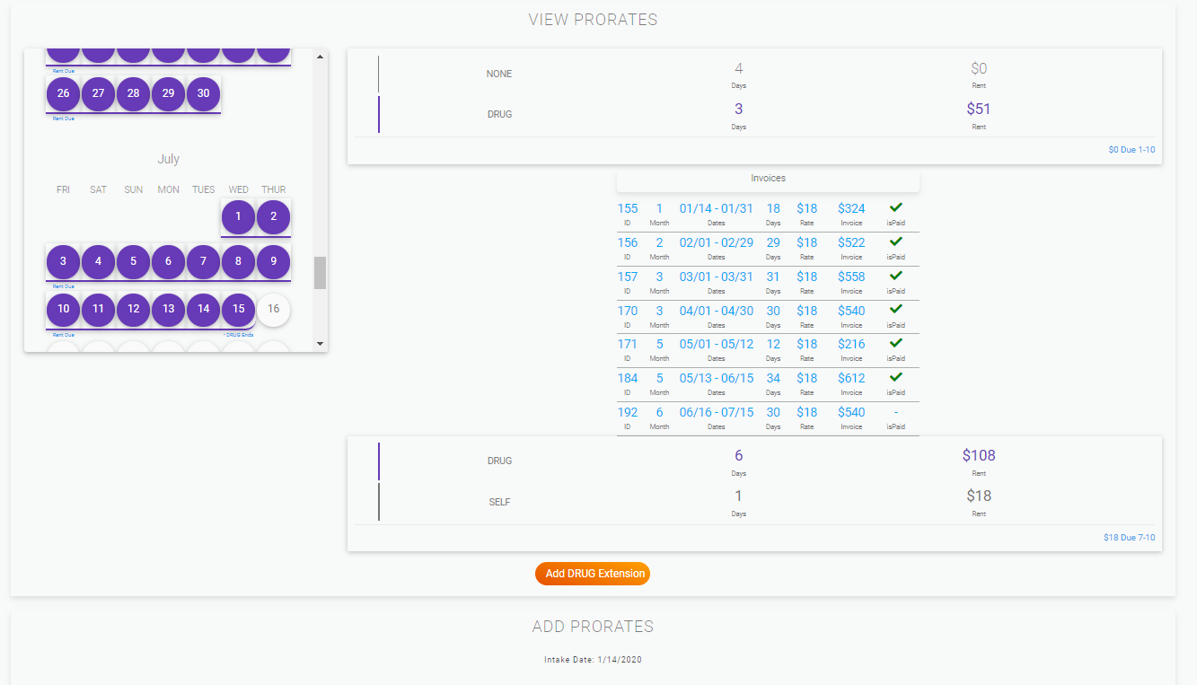Recovery Housing Manager Web Application Rent prorates and funding 