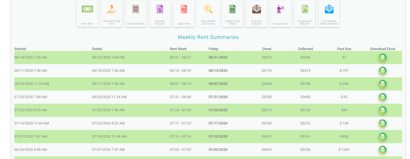 Recovery Housing Manager Web Application rent weekly summary reports 