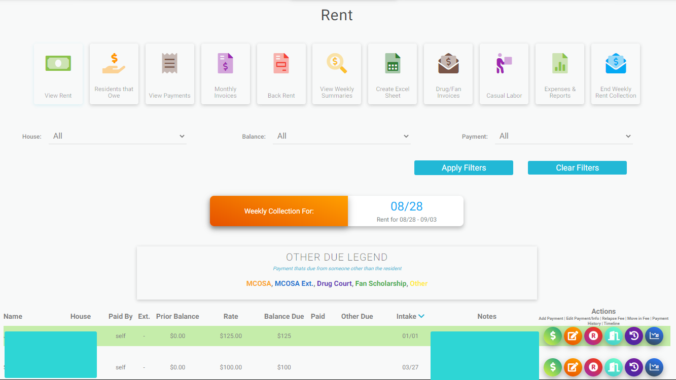 Recovery Housing Manager Web Application Rent 