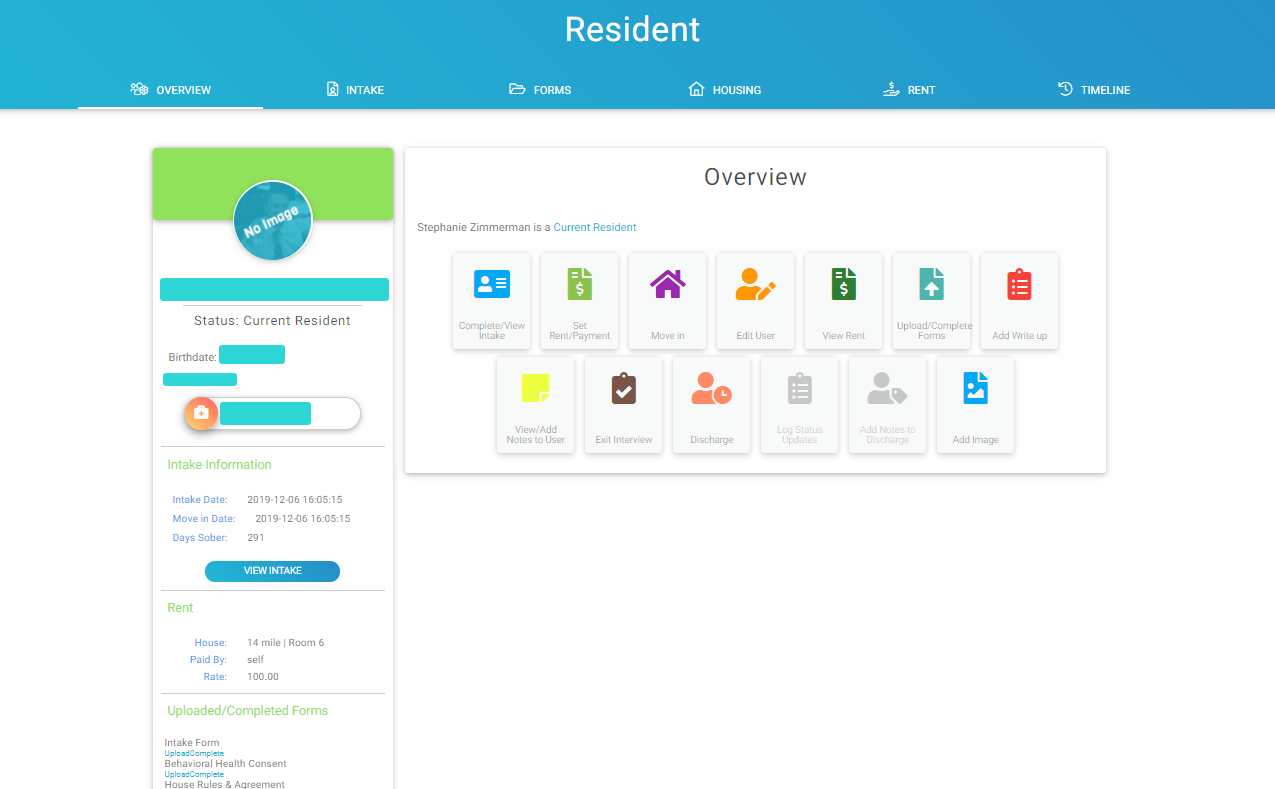 Recovery Housing Manager Web Application resident 