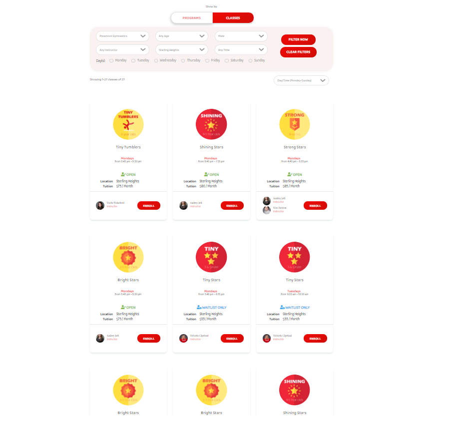 Gymnastics Web Design Class enroll 