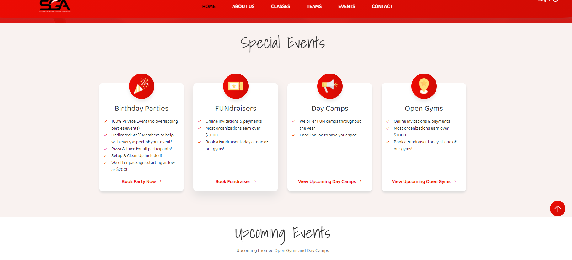 Gymnastics Events Web Design 