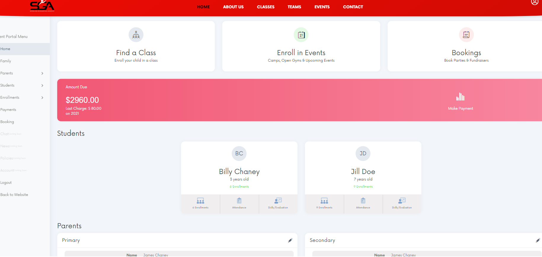 Website Parent Portal 